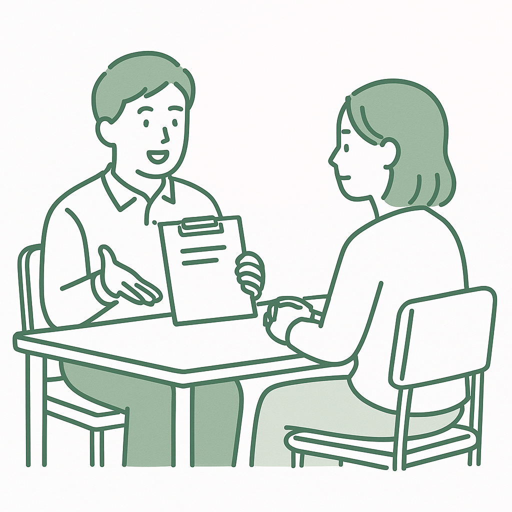 スタッフがヒアリングしながらお見積もりをしている様子のイラスト